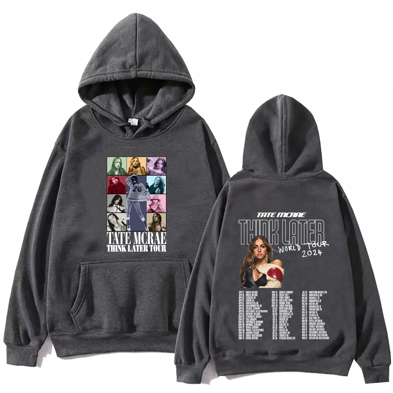 Sudadera con capucha de la gira mundial de Tate Mcrae Think Later 2024, Tops de primavera y verano, sudadera Regular de manga larga, regalo para fanáticos de la música, estampado