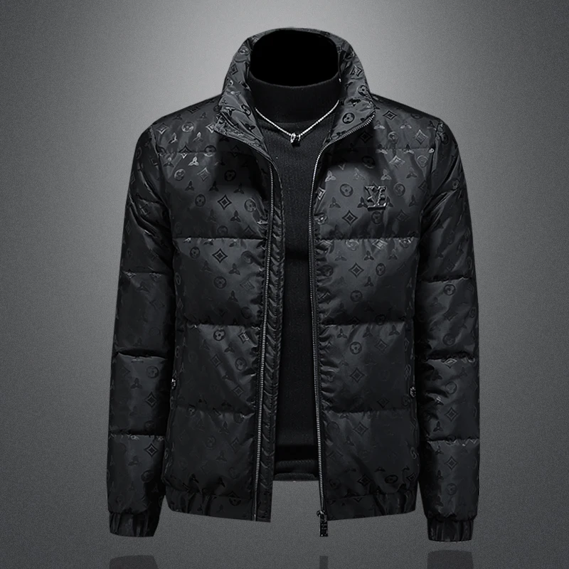 

Men's down Jaet Faionable Stand Collar Embroidered Thiened White Du Feather Warm Outerwear Youthful Urban Sle Zippe...