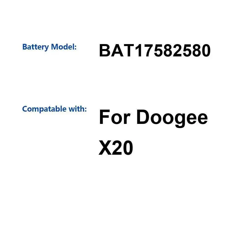 

Долговечный аккумулятор для мобильного телефона емкостью 2580 мАч для Doogee X20, надежное питание BAT17582580