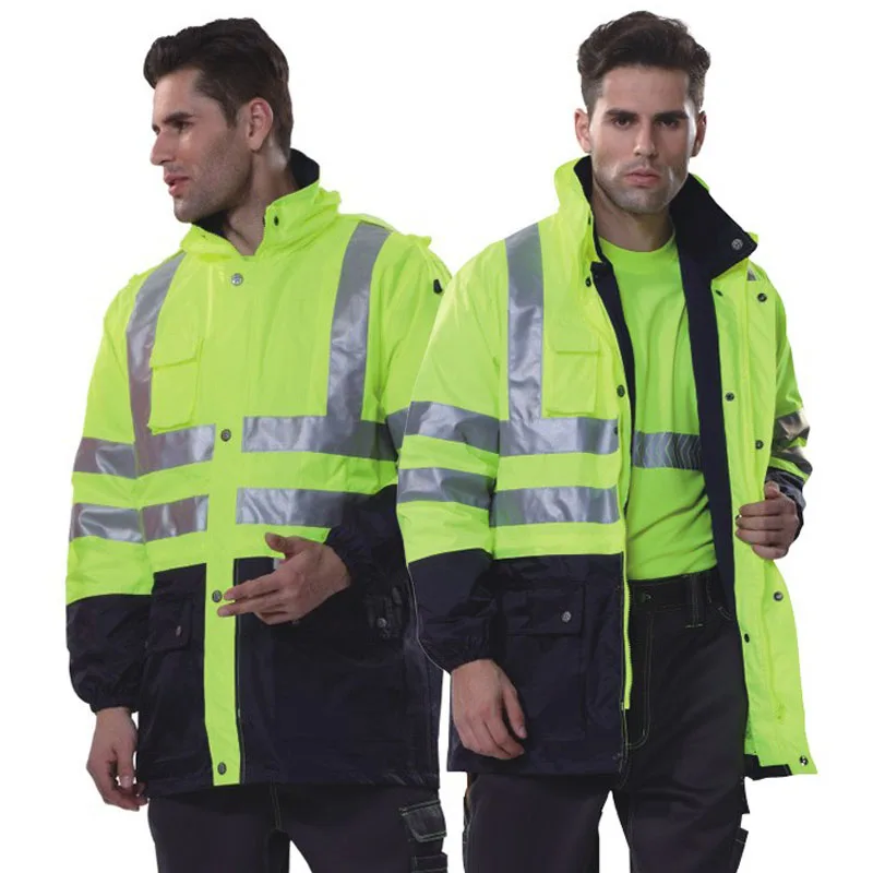 High Visibility Reflective Jacket with Cotton Liner Cotton-padded Clothes Men's Winter Thickened Warm Safety Clothing Workwear