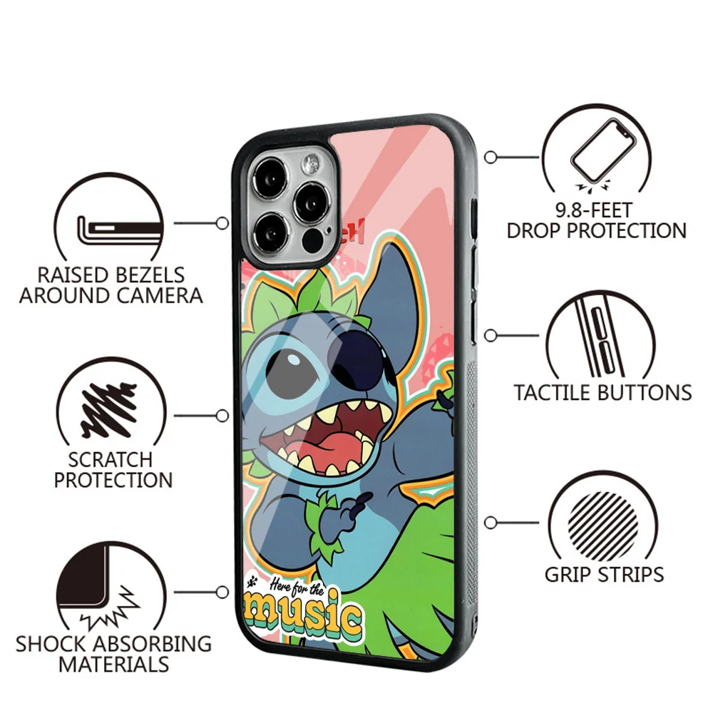 Cartoon S-StitchS Phone Case For IPhone 11 12 13 14 15 Plus Pro Max Mirror Acrylic PC TPU Cover