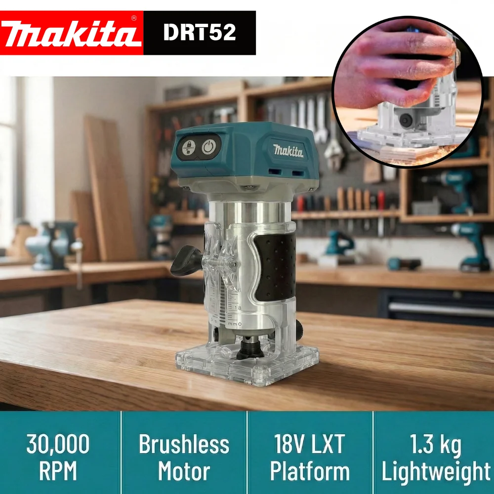 

Беспроводной фрезер Makita DRT52 18В, бесщеточный, для обработки дерева, 30000 об/мин, 1/4 дюйма (6 мм), компактный ручной фрезер, без аккумулятора и зарядного устройства