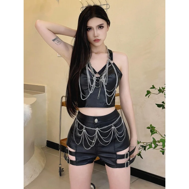 

New nightclub Hot Girl Bar dance costume performance wear sexy high waist PU leather shorts