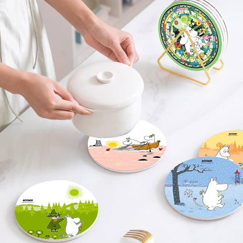 

16cm Hot Kawaii Anime Moomins Series Heat Insulation Pad Cartoon Character Creativity Printing Round Placemat Coaster