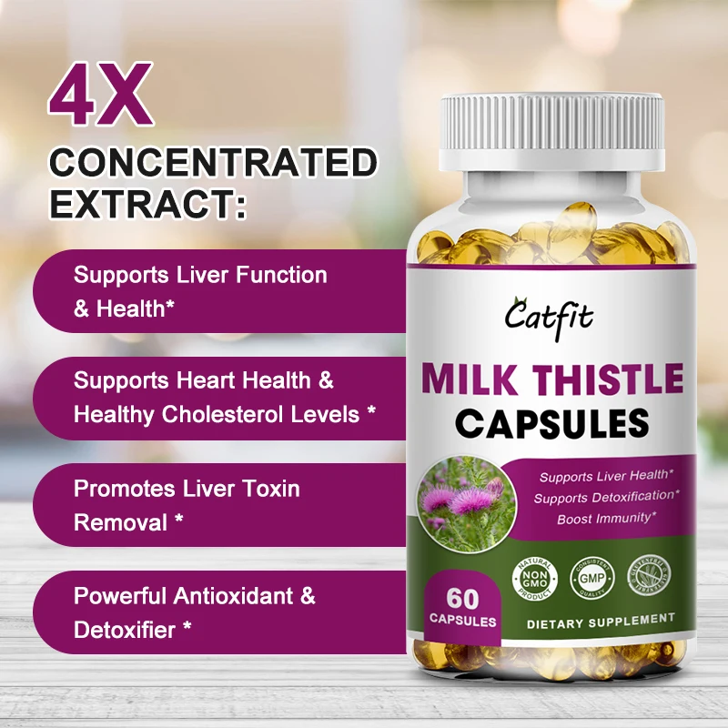 Catfit Natural Herbal Milk Thistle Liver Care Capsules Detox Clearing Away Heat Detoxifying Liver protection Decompose alcohol