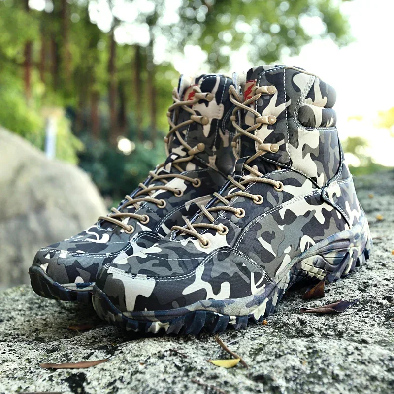 Men Camo Boot 2024 Spring High Quality Waterproof Canvas Camouflage Tactical Combat Desert Ankle Boots Mens Shoes