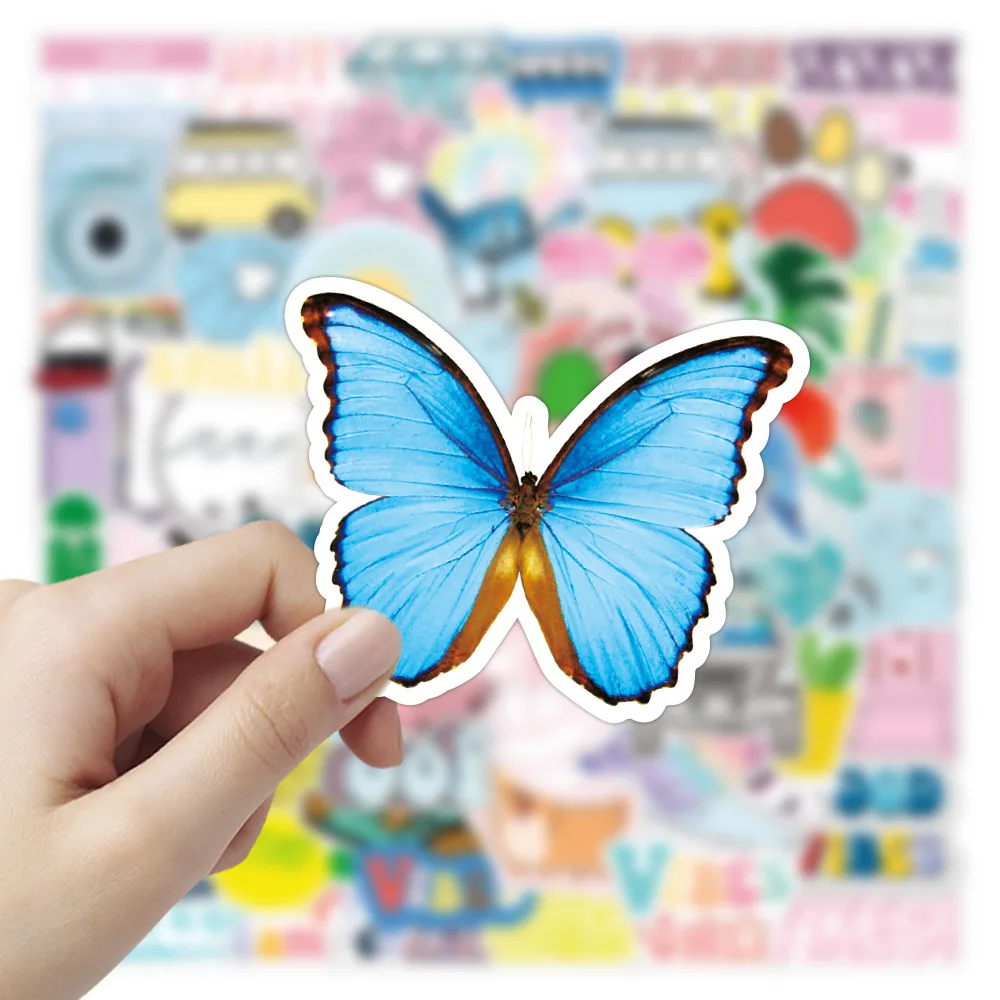 100Pcs/Pack INS Butterfly Cat Paw Choose Happy Good Vibes Stickers Waterproof PVC Stickers Decals For Kids Boys Girls Toys Gifts