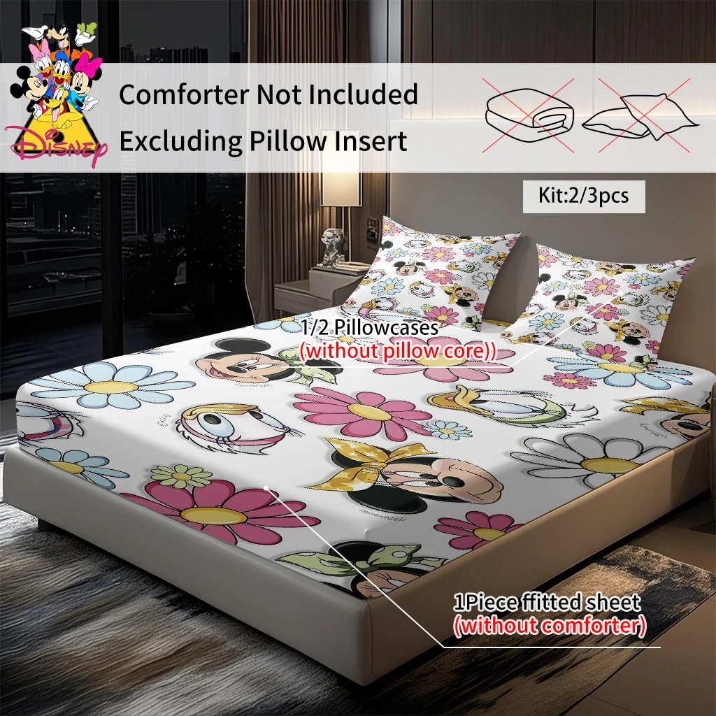 2/3pcs Disney Donald Duck and Mickey Mouse Fitted Sheet Set,Soft and Machine-Washable Fabric  Skin-Friendly & Breathable Bedding