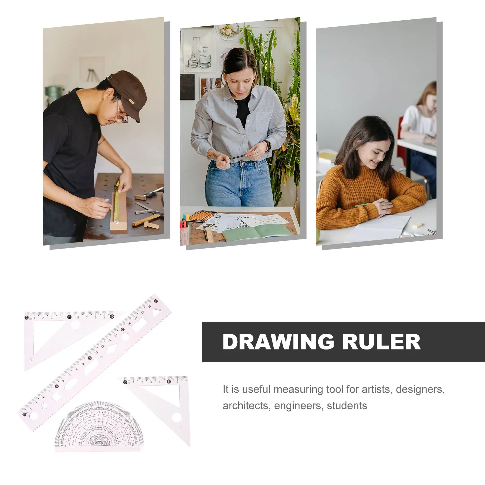 Kit de règles de dessin rose de 20cm, rapporteur, échelle triangulaire, outils de mesure, étudiants artistes designers architectes ingénieurs 3 ensembles