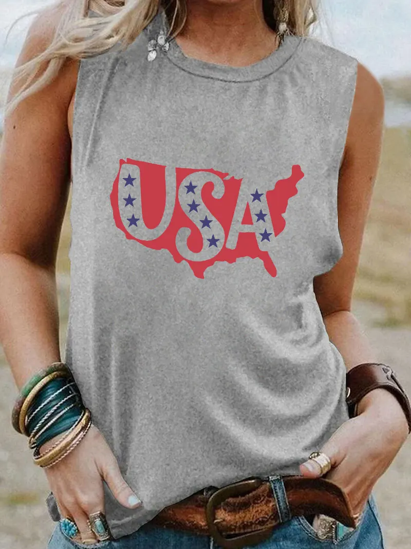 

New Arrival 4th of July Sleeveless Tshirt July 4th Shirt Women Funny Summer Casual Sleeveless Top Holiday Top Vintage Tee