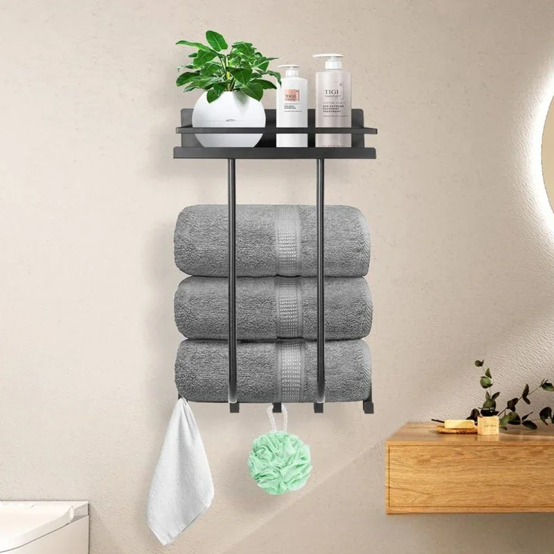 Durable Towel rack Bathroom wall rack Wrought iron toilet wall-mounted bath towel towel storage rack