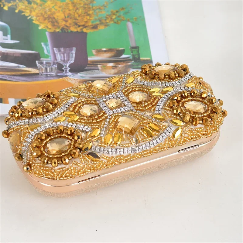 Vintage Golden Clutch Bag Women Luxus Large RhinestoneDiamond Evening Bags Fashion Ladies Beading Red Purse Sac À Mains Femme