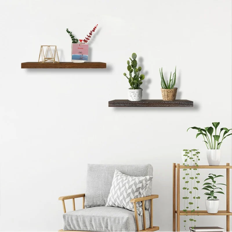 Decorative Wall Mounted Display Stand Floating Shelf Wooden Wall Shelf Hanging Storage Organizer For Books Plants Storage Racks