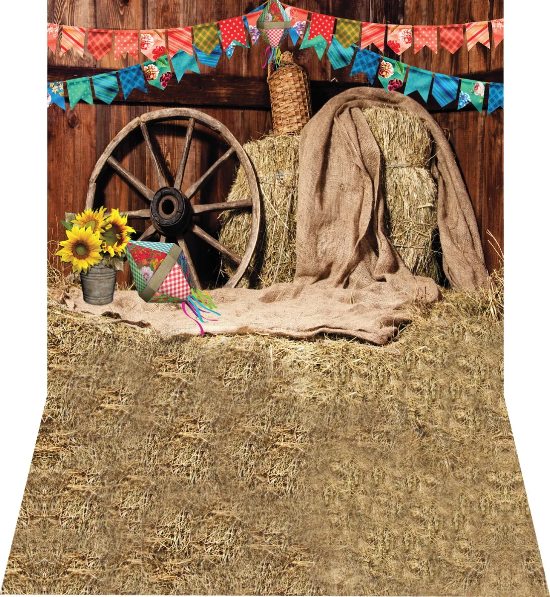 

Farm Flag Sunflower haystack Barnyard Barn backdrops computer print party supplies Photography Studio Backgrounds