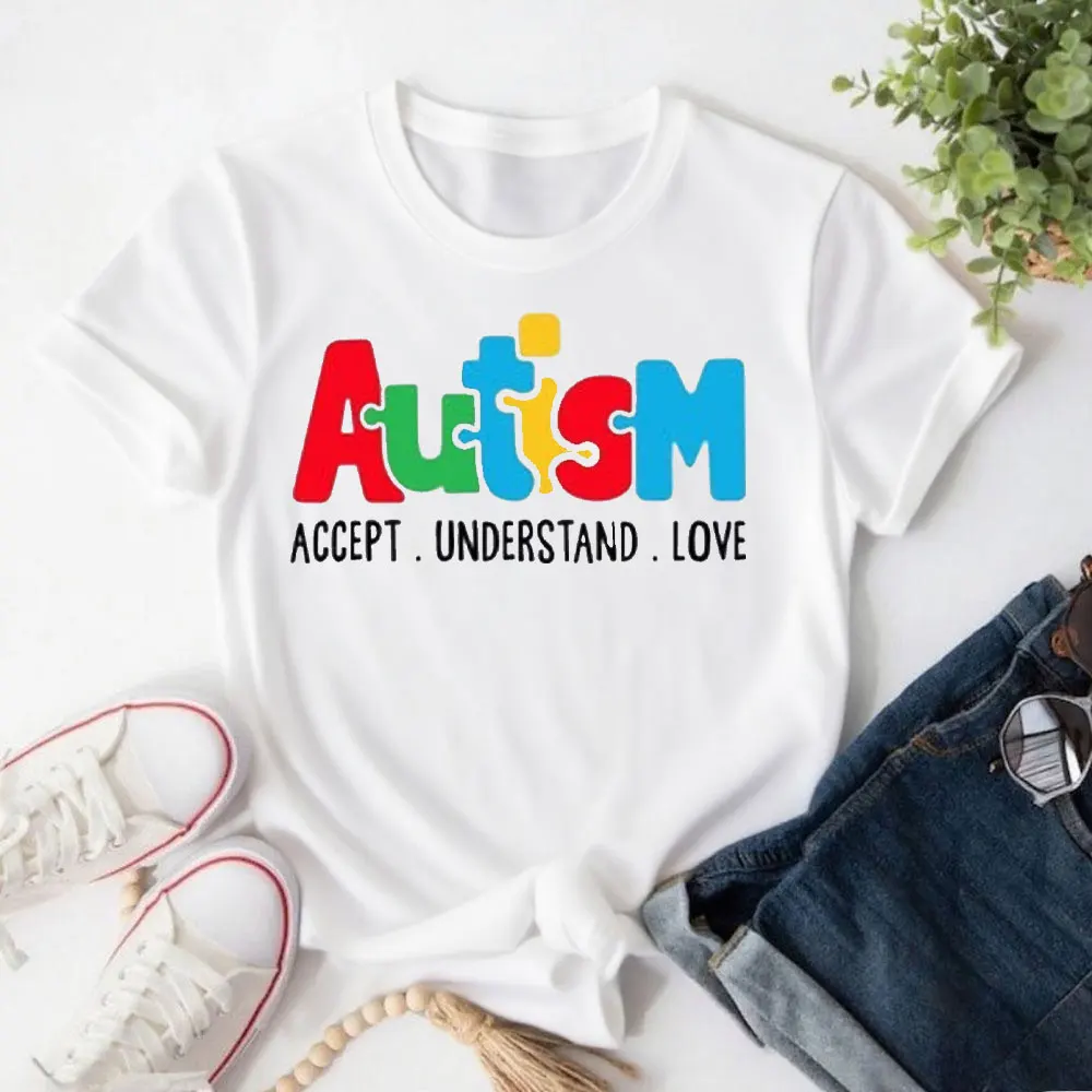 Autism Awareness Women Tshirt  Accept Understand Love Sweatshirt Puzzle Tops Autism Mom Shirt Autism Support Contton Clothes
