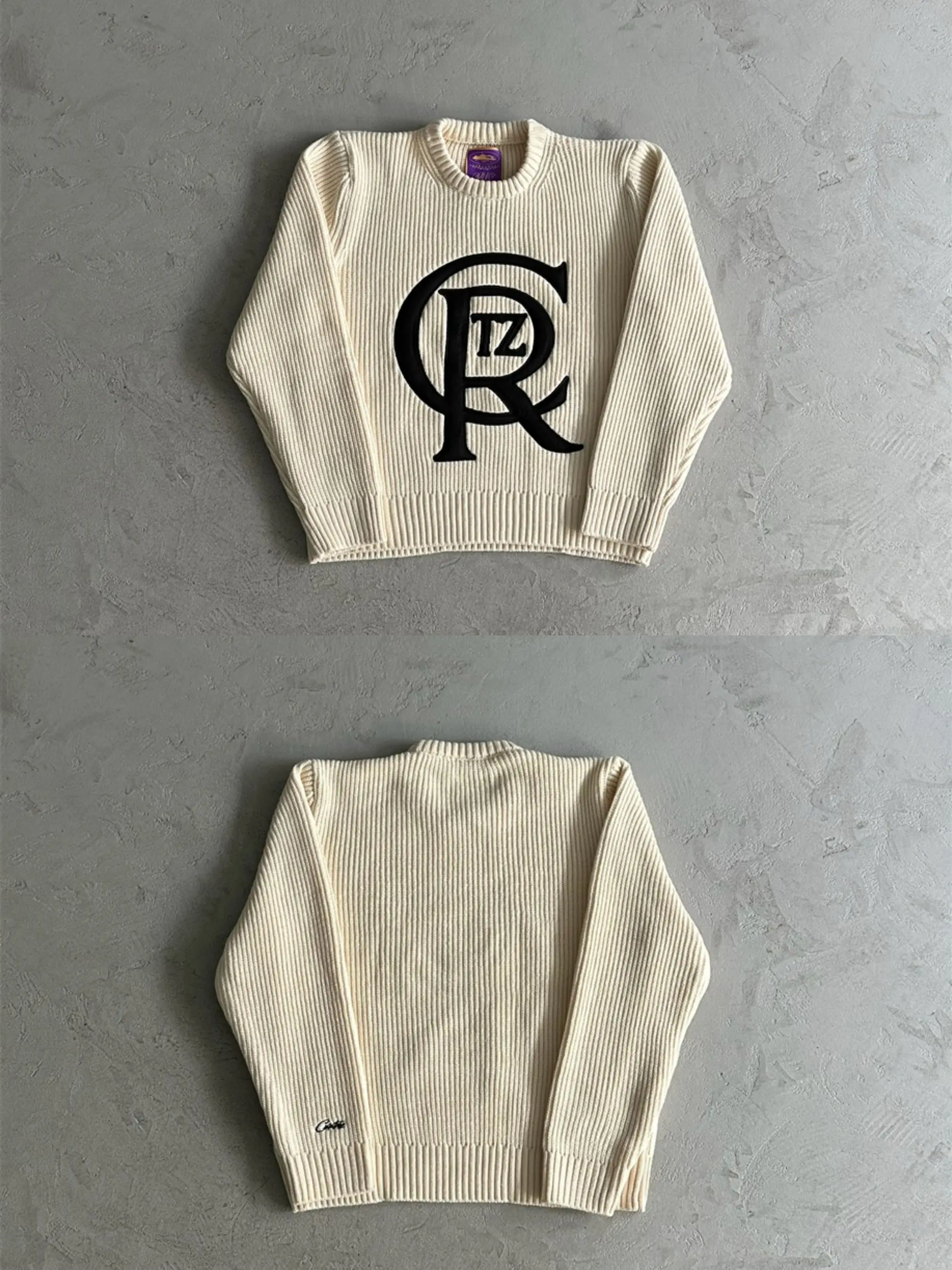 

Street Sle Knitted Sweater Large Letter Patch Autumn Winter New Arrival ex Overhead Long Sve round Ne Casual Faion