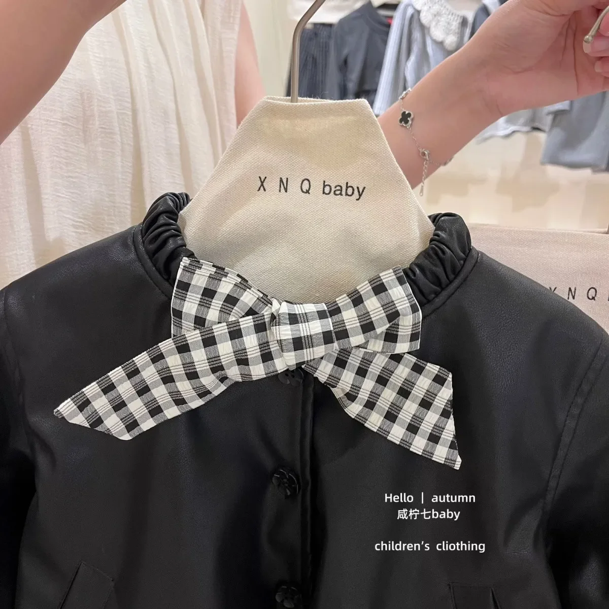 

New Baby Girls Coat Spring and Autumn Korean Edition Kids Leather Coat Children's Casual Checkered Leather Jacket Top