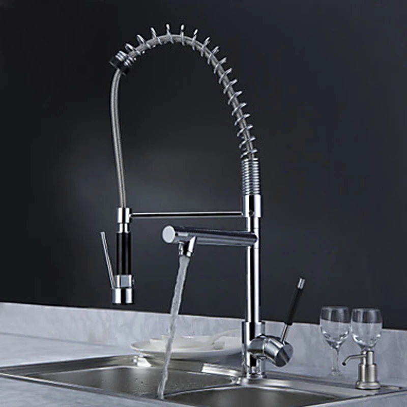 BAKALA Pull Out Kitchen Faucet Solid Brass Thicken Chrome Spring Faucets Two Spouts Kitchen Mixer Tap CH-8002