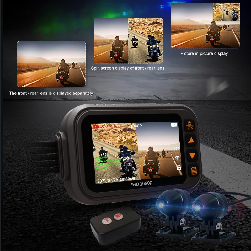 Mini telecamera per moto Full HD 1080P da 3 pollici DVR Dash Cam Registratore a doppia lente con GPS integrato per la registrazione video in tempo reale