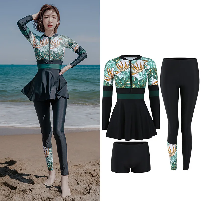 2023 Newest Women Swimming Suit Long Sleeves Long Pants Surfing Suit Print Rashguards 3 Pieces Mens Summer Beach Wear