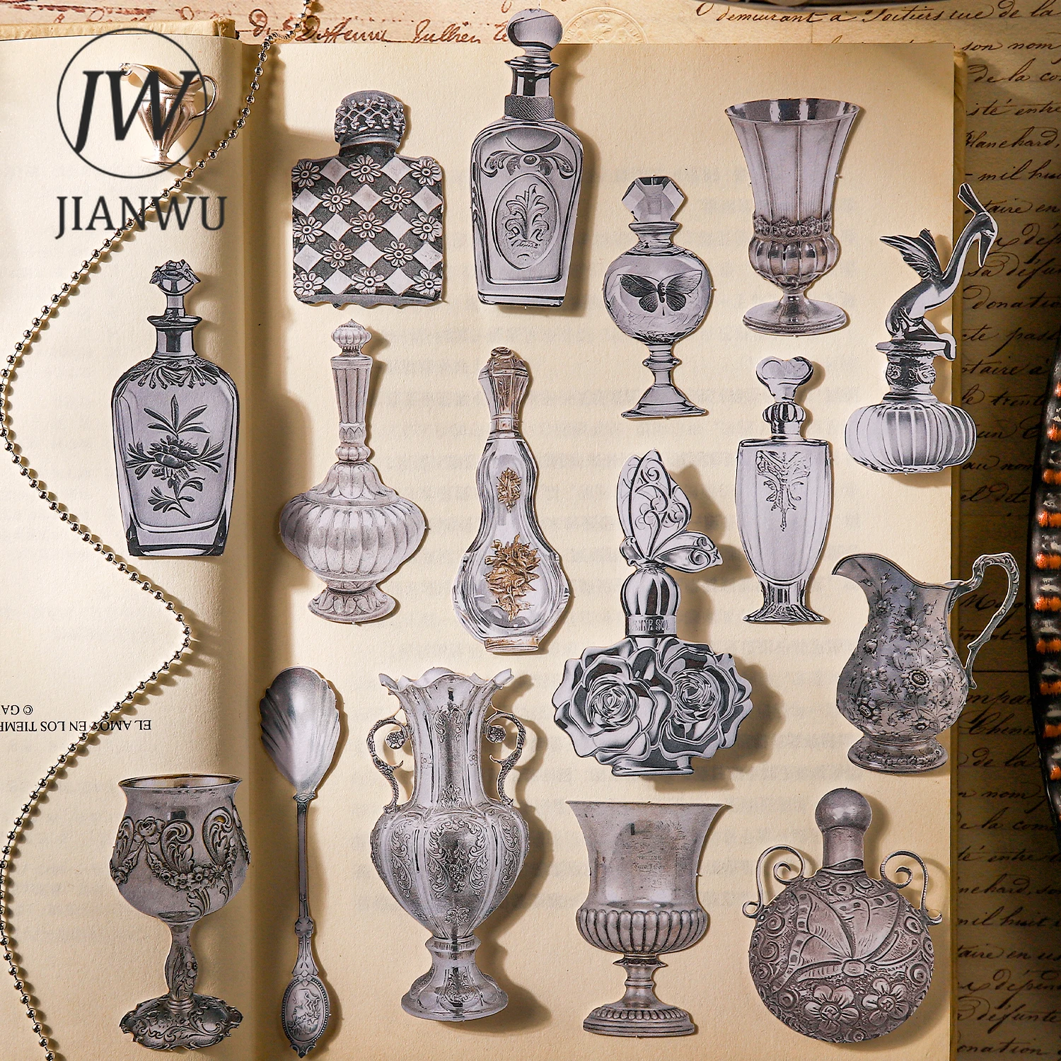 

JIANWU Gilt Old Dream Series Vintage Baroque Tableware Mirror Landscape Material Collage Sticker Creative DIY Journal Stationery