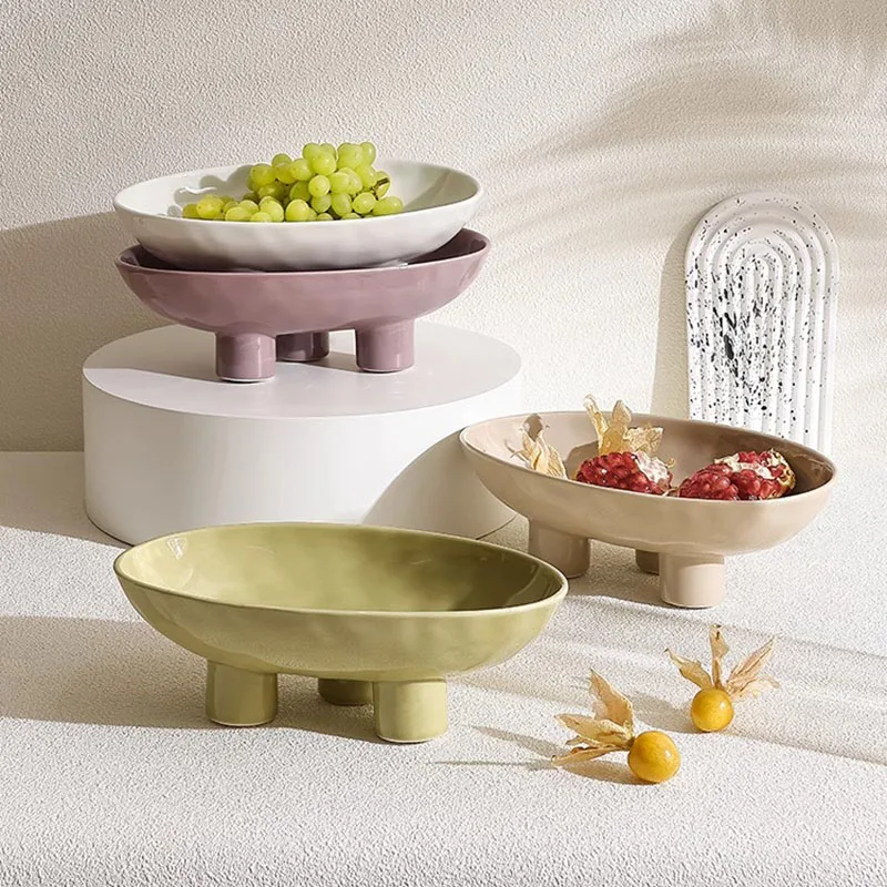 

Solid Color Creative Ceramic High Legged Fruit Tray Living Room Tea Table Snack Plate Nut Plate Candy Plate Home Storage Tray