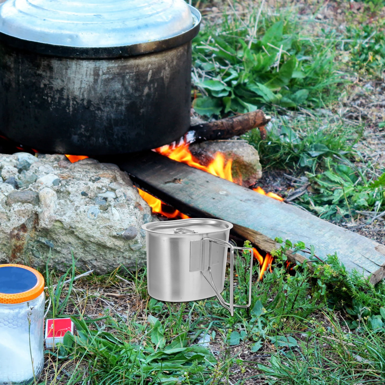 

Outdoor Portable Pot Stainless Steel Cookware Camping Lightweight Durable Mini Water Holder Food Container 202 Travel Cube Jug