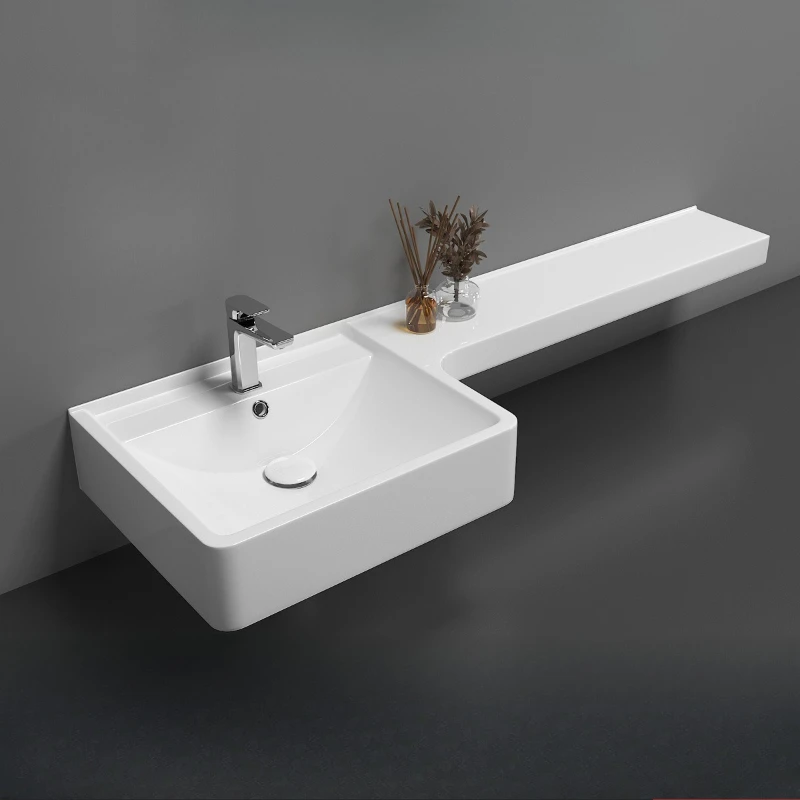 

Artificial stone hanging small bathroom integrated wash basin Microcrystalline stone gel clothes basin extended countertop wash