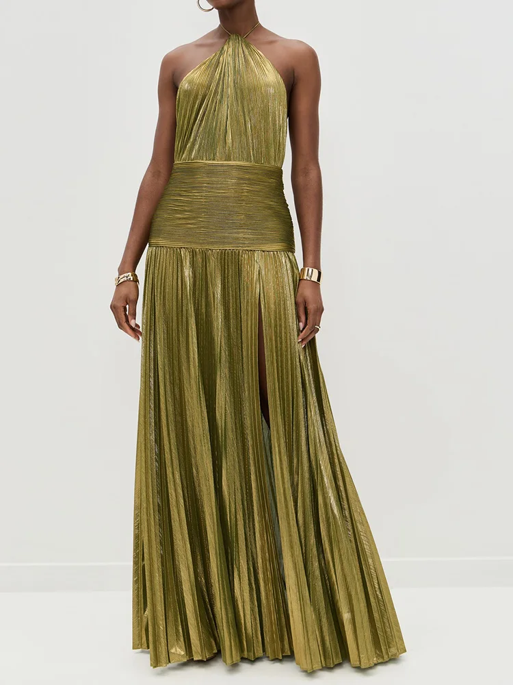 Robes longues élégantes pour femmes fête femme Vintage solide laçage robe Maxi printemps été sans manches Sexy licou robe de soirée