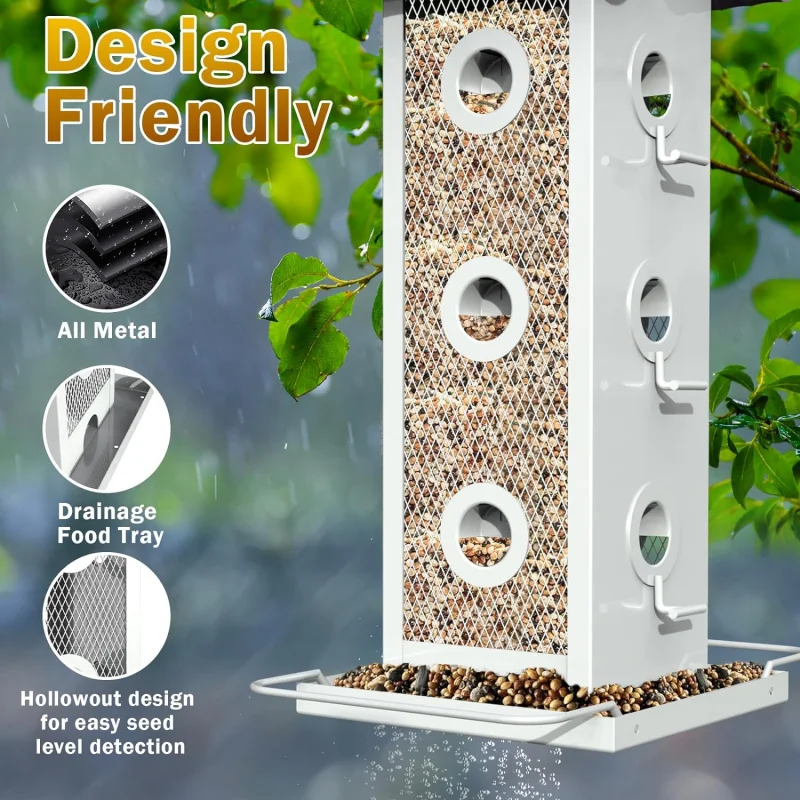 吊り下げ式鳥用フィーダー、金属製、耐候性屋根と種子トレイ付き12ポートフィンチフィーダー、容量2.8ポンド アザミB