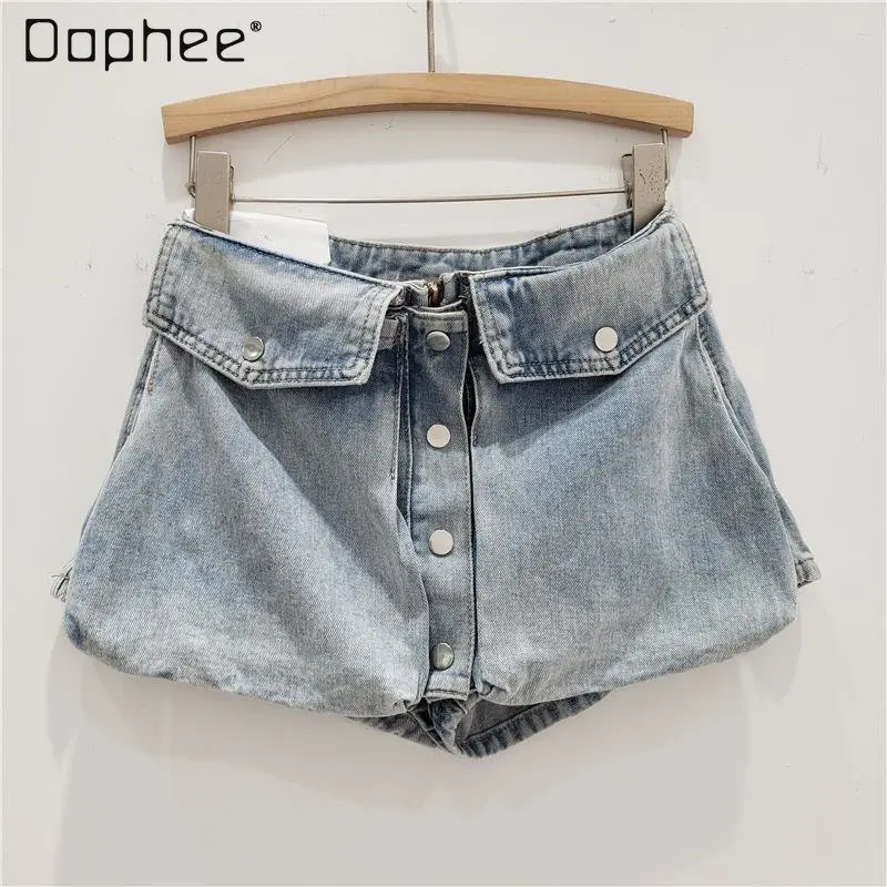 

Baggy Large Pocket Denim Shorts Female 2023 Summer European and American Streetwear High Waisted Single-Breasted Shorts Jeans