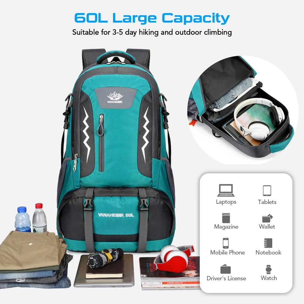 Hiking Backpack 60L Water-resistant Camping Backpack for Men and Women Outdoor Sport Travel Mountaineering