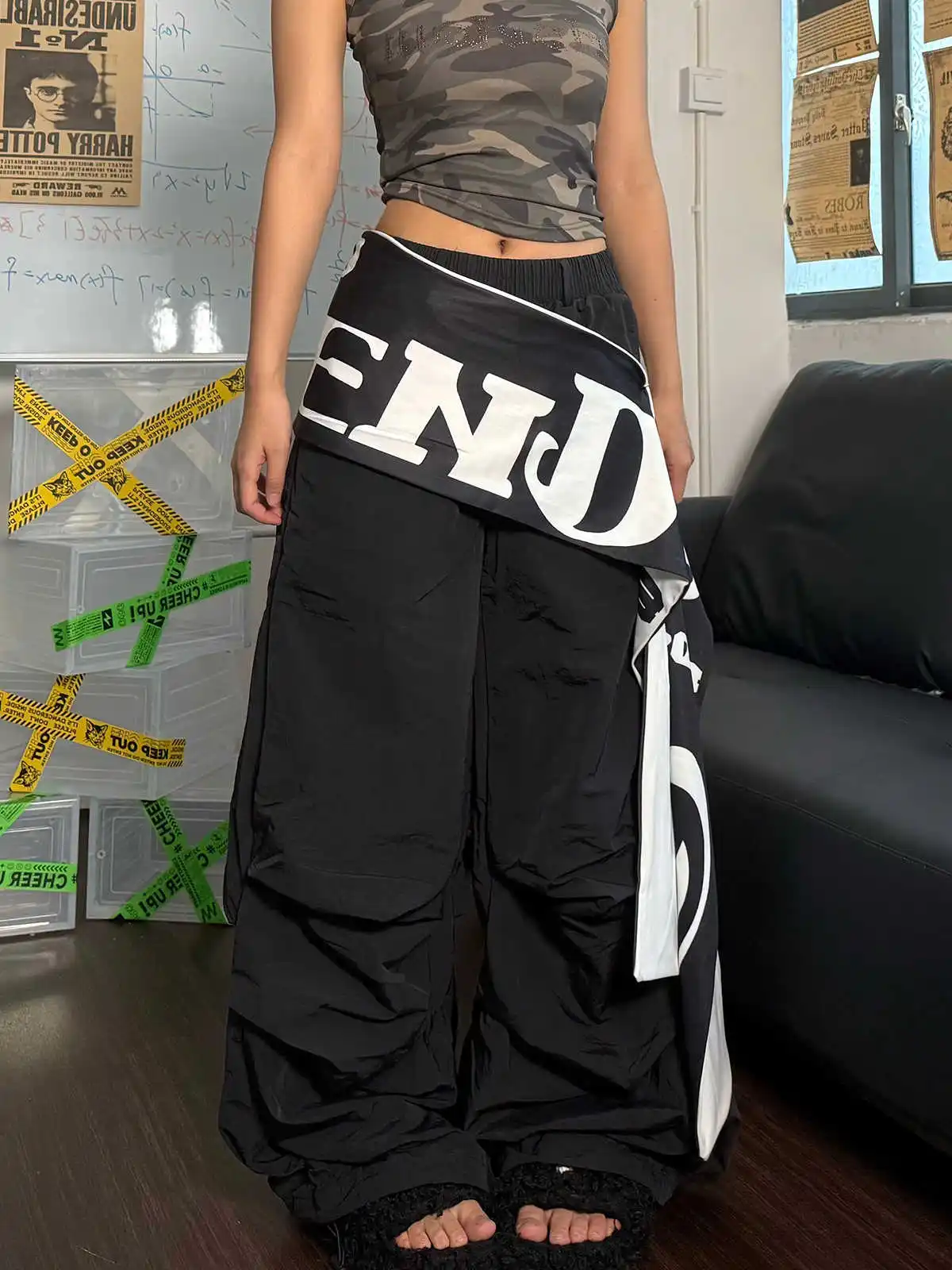 

Летние женские брюки-парашюты в американском ретро-стиле 2000-х годов, длинные брюки в стиле Y2K, свободные повседневные брюки, широкие брюки в стиле Харадзюку