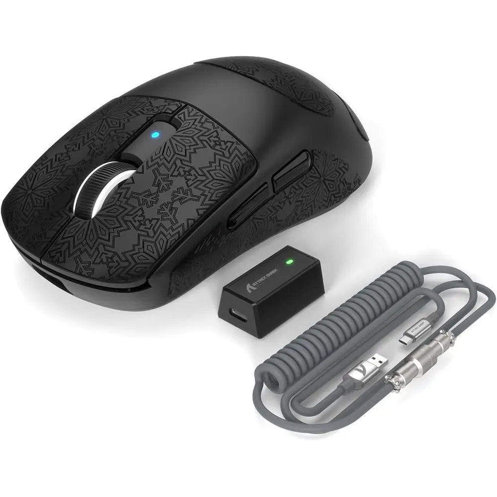 Ultralight 39g Gaming Mouse with 42000 DPI, 8K Polling Rate, Triple Connectivity Options: Black & Tape Design
