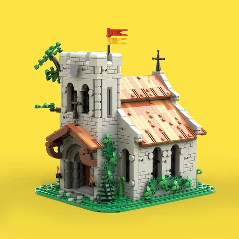 Ladrillos de iglesia medieval ciudad del castillo medieval 	 Bloques de escena de vista de calle para casa, castillo modular, arquitectura de iglesia, ladrillos, regalo moc