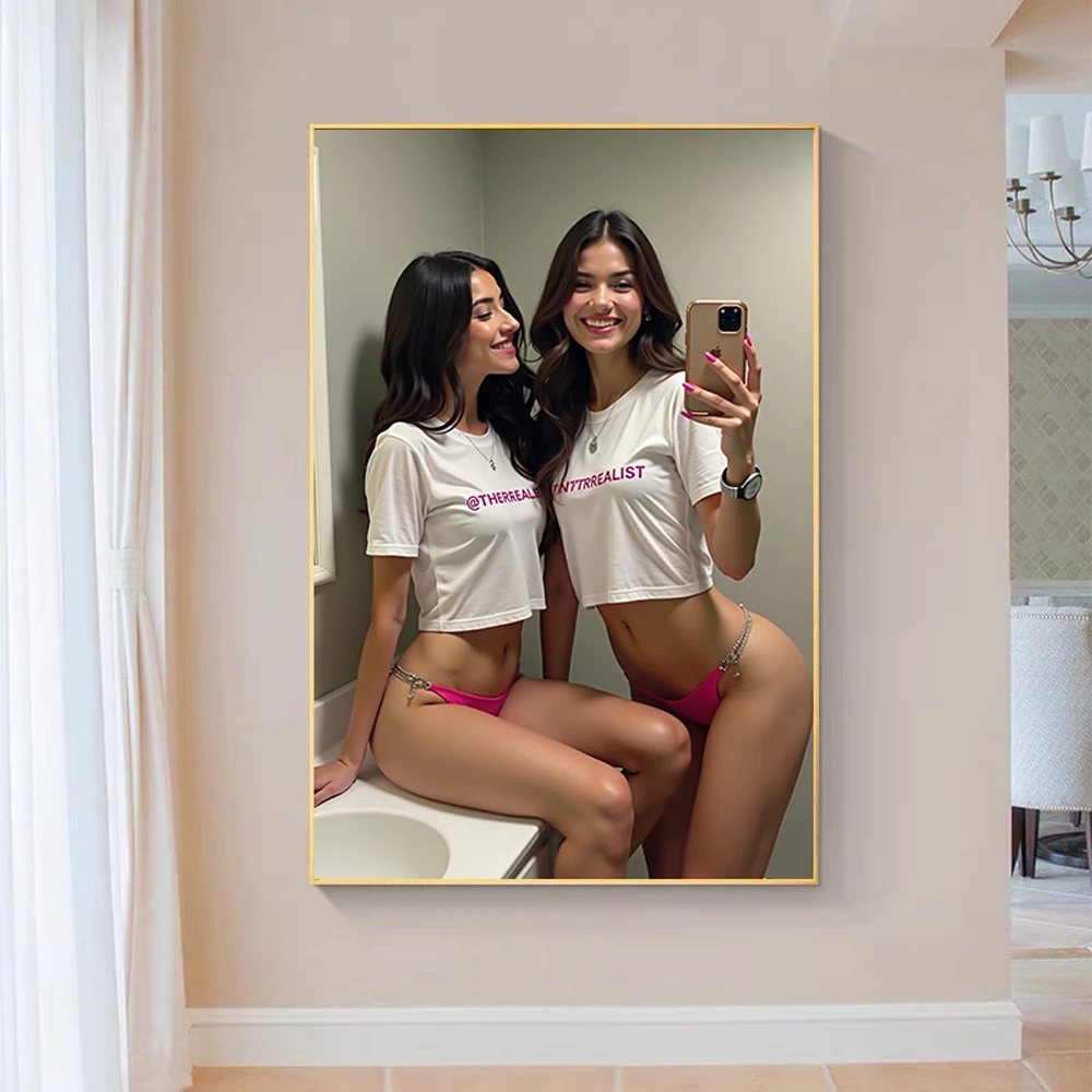 S04 Sexy Girls Twins Plump Breast Body Art (3) Silk Cloth Wall Print Poster Home Deco Modern Style Festival Gift