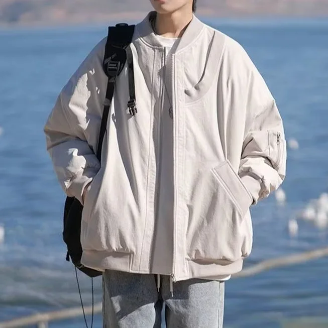 

Men's Pilot Sle American High Street Baseball Jaet Autumn Winter New Faion Workwear Thiened Fce Collar Long Sve