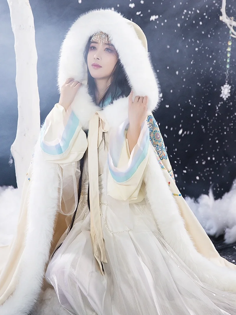 عباءة مطرزة سوبر الخالد كيب طويل أفخم مقنعين الصوف الكبير الأصلي سلسلة Dunhuang الصناعة الثقيلة Hanfu تأثيري حلي #4