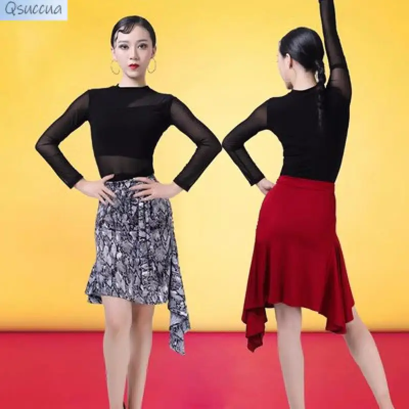 New Style Latin Dance Tops Practice Clothes Female Adult Costumes Irregular Skirts Net Sleeves Slim Modal