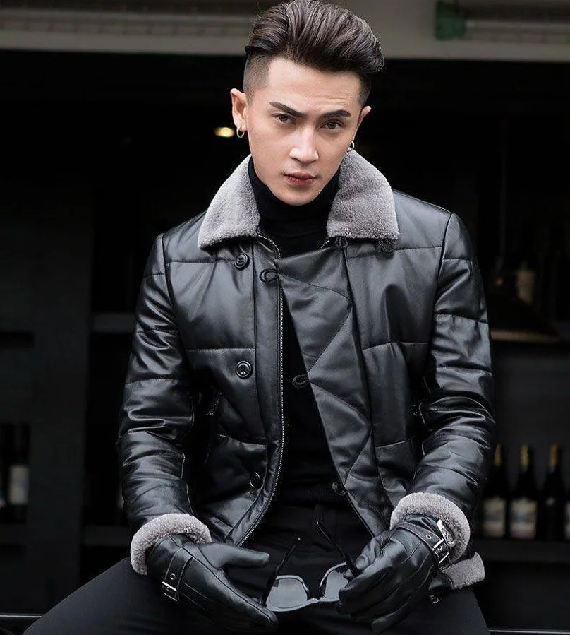 

Fall Winter Men's Leather Jacket with Padding Thickening Coat East Europe Trend Lapel Casual Outerwear Man in OrientTown in032