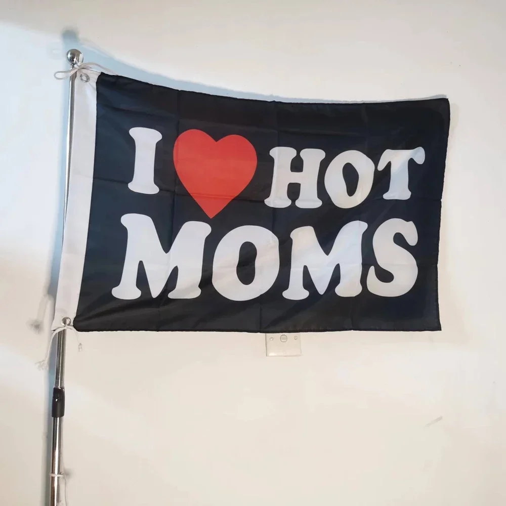 Bandera I Love Moms, banderas I Love Hot Moms, pancarta decorativa divertida para interiores y exteriores, regalos de tapiz de cumpleaños para el día de la madre