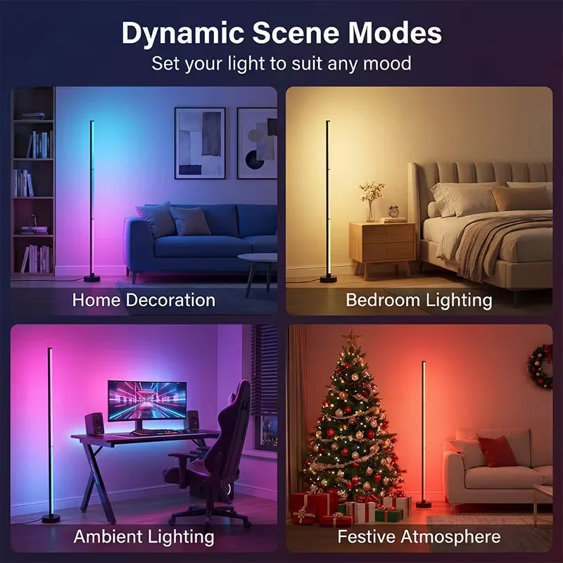 RGB+IC LED Corner Lamp Adjustable Height RGBW LED Floor Lamp, 3 Control Modes, Music Sync, Timer, DIY Color Adjustment, Suitable For Gaming Room, Living Room, Bedroom, Party
