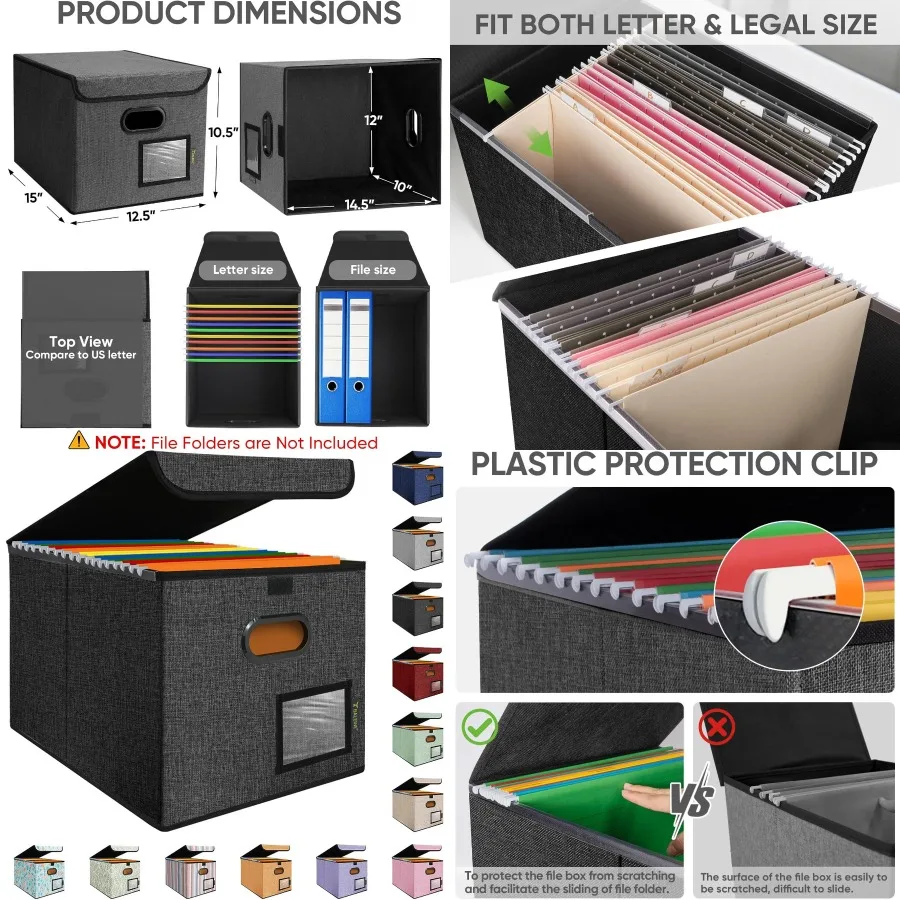 

Collapsible File Organizer Box with Lid and Plastic Slide for Efficient Office Document Storage Ideal for Desk File Management