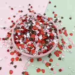 50g Mix truskawkowe czerwone koraliki serce plasterek polimeru gorące gliny zraszacze dla rzemiosła Making DIY szlam napełniania Shaker karty akcesoria