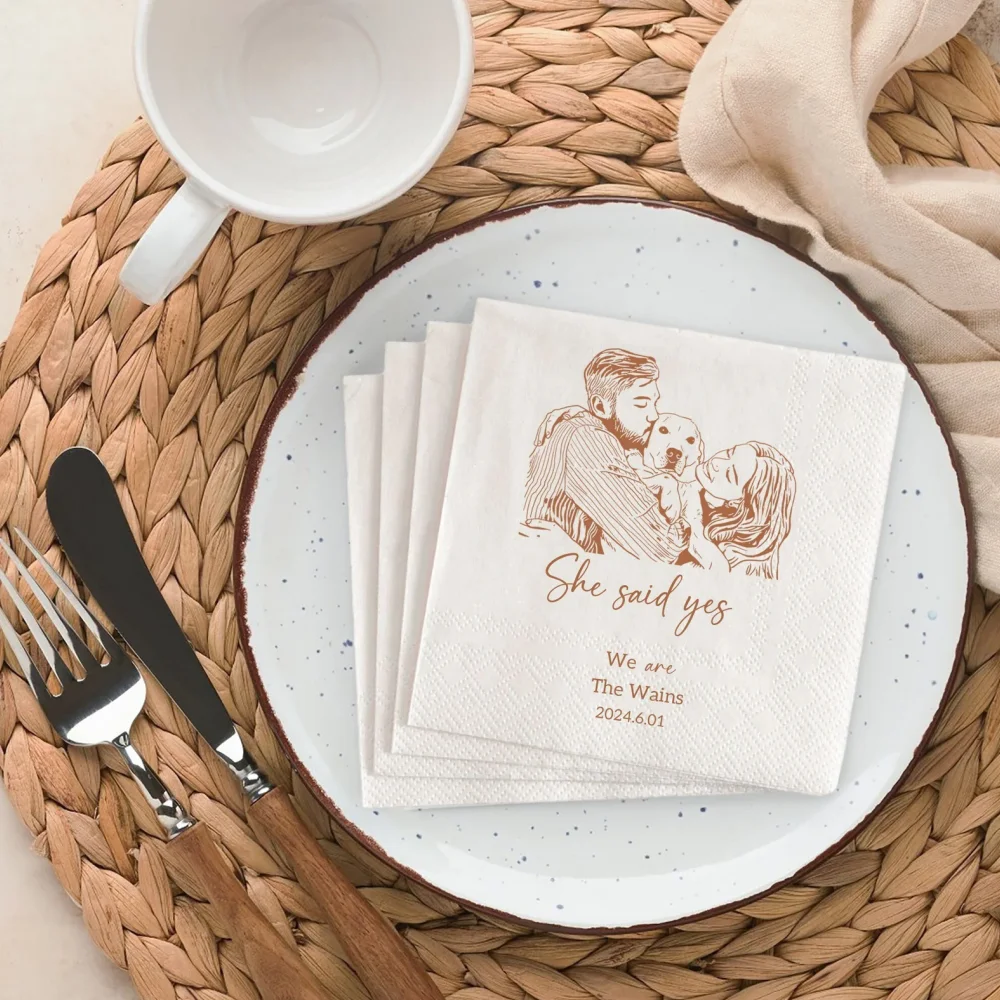 

50Pcs Custom Wedding Napkins from Photo with Face | Personalized Napkins with Pet or Couple Face，Monogram Custom Luncheon Napkin