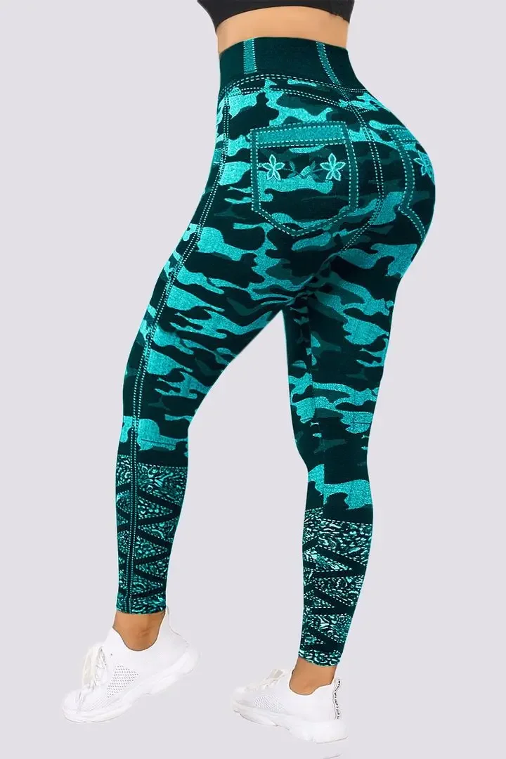 

Women's Stretch Pants 2025 Spring Fashion Sexy Camouflage Faux Denim Leggings Casual Skinny Daily Long Breathable Cropped Pants