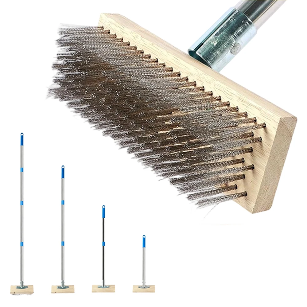 1 brosse à fil en acier inoxydable pour sol, d'une longueur totale de 165 cm, utilisée pour nettoyer la piscine du réservoir de Tianjing.