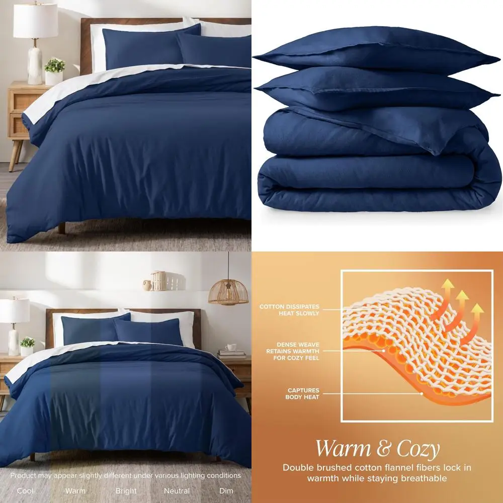 

Комплект пододеяльников из хлопковой фланели размера «queen-size» с подушками, ультрамягкая двойная матовая, темно-синий