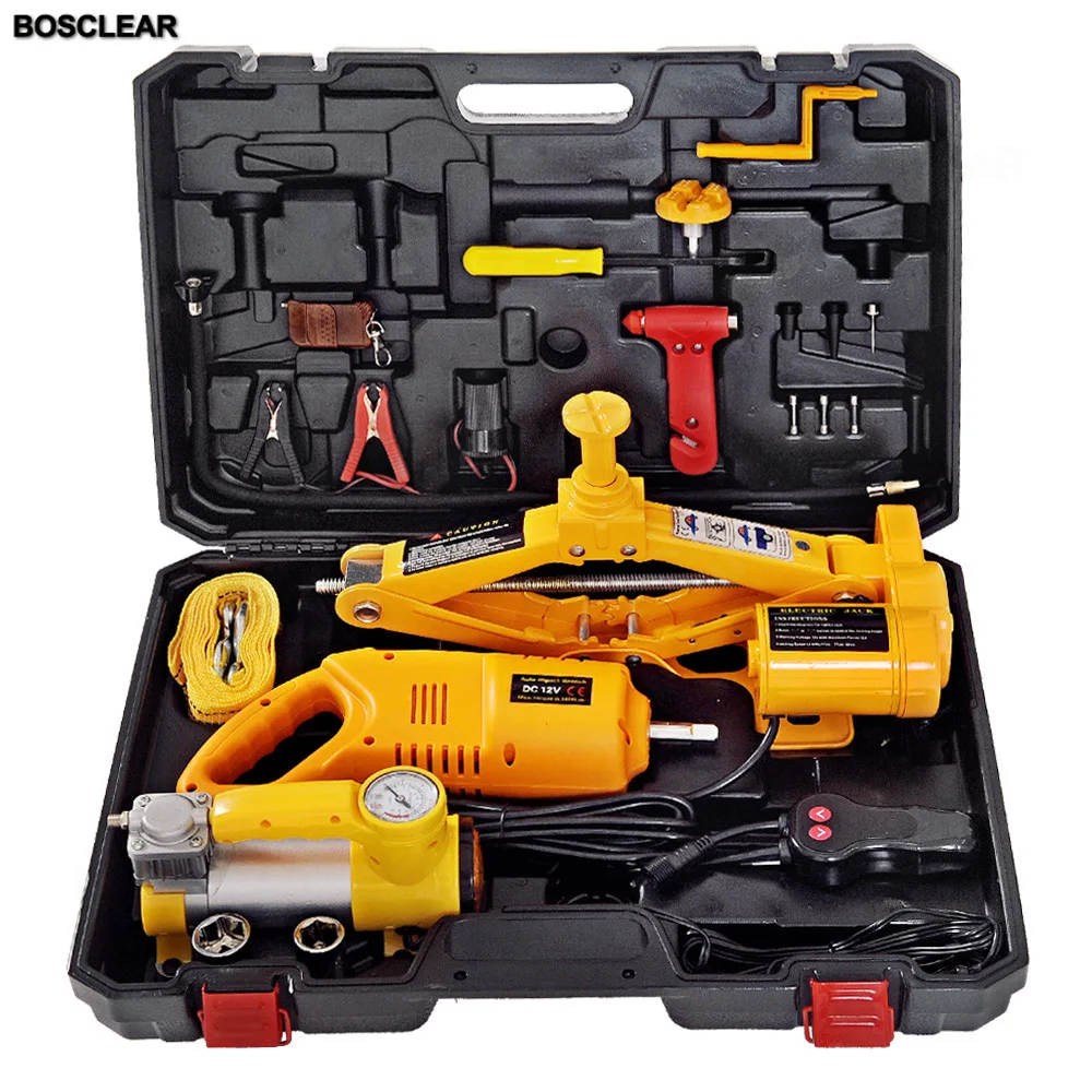 Electric Car Jack Lifting Scissors Jacks Kit With Impact Wrench Air Pump Electric Tool For Repairing Car Tools Box Professional