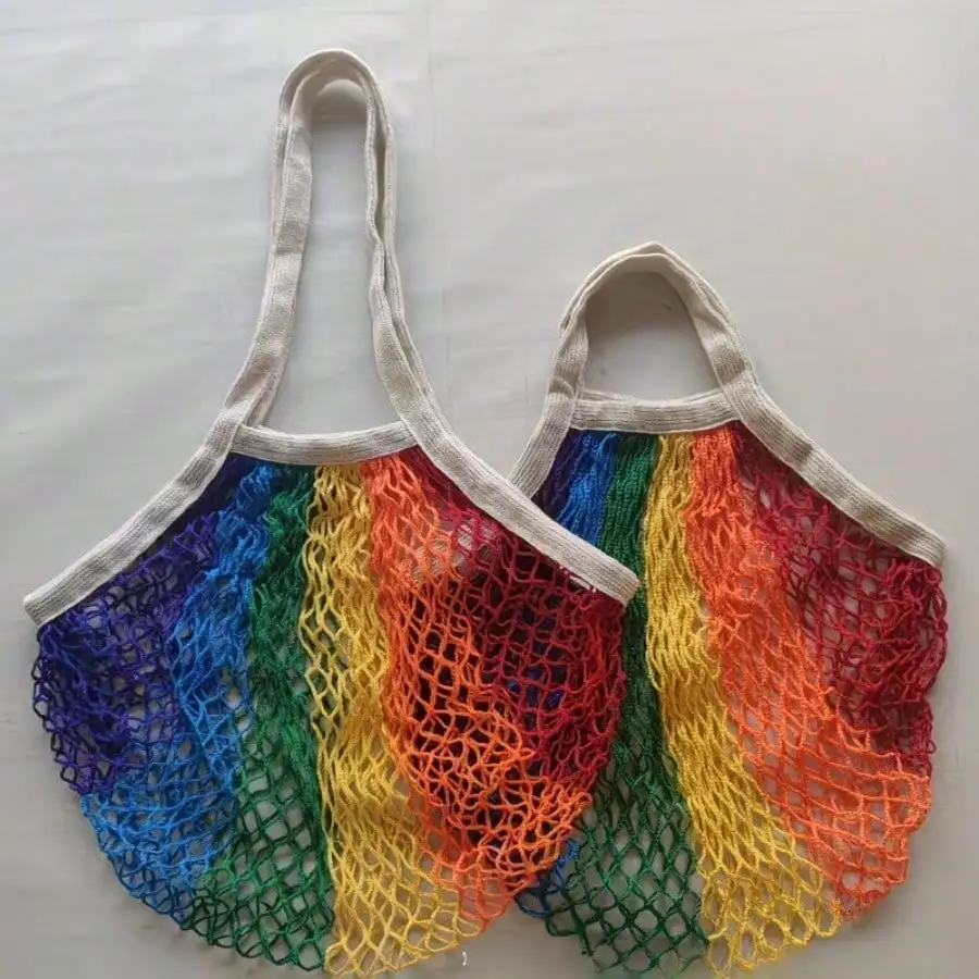 Rainbow Gradient Mesh Shopping Bag - Durable, Reusable Tote Bag With Vibrant Colors Perfect For Beach, Picnics, And Everyday Use. Sturdy Handles Make It A  Living Essential.